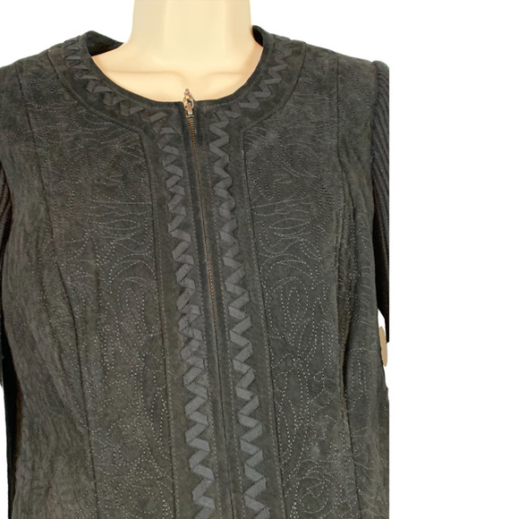 Peter Nygard Womens Jacket Black Floral Zipper Embroidered Knitted Leather M - Picture 7 of 9